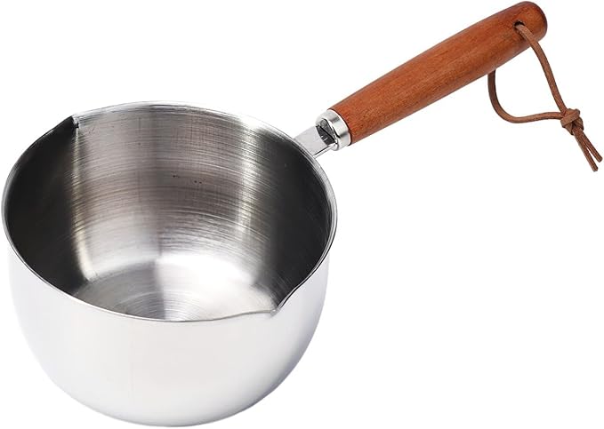 Stainless Steel Butter Melting Pot Multi-Purpose Sauce Pan Mini Milk Warmer with Wooden Handle for Induction Gas Electric Stove Compatible Kitchen Tool(500ml)