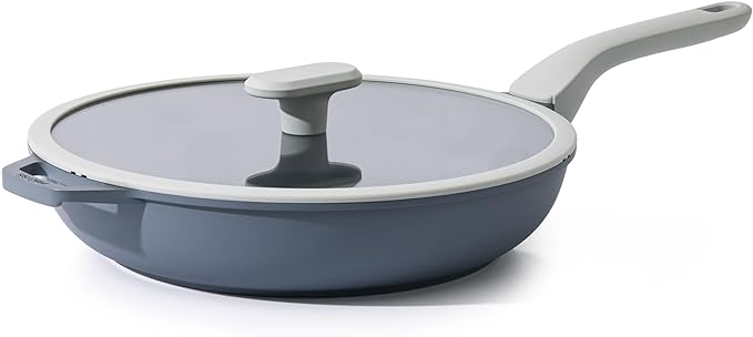 Nonstick Ceramic Frying Pan with Lid, Non Toxic Skillet, Healthy Egg & Omelet & Chef's Pan, PTFE PFOA & PFAS Free, Induction Compatible (12Inch W/L)