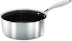 Hell's Kitchen Hybrid Saucepan & lid, Tri-Clad Stainless Steel and Nonstick Ceramic, PFAS Free, no PFOA, no PTFE, no Teflon, Non Toxic Cookware, Metal Utensil Safe, All Cooktops and Oven Safe (1.5 Qt)