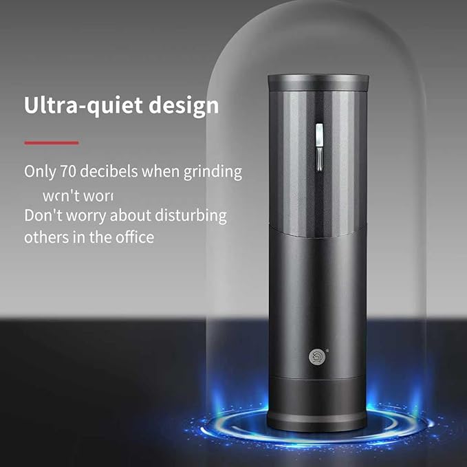 Electric Coffee Grinders, Portable Burr Grinder Capacity 50g w/Magnetic Cover,External Adjustable Setting, Aluminum Alloy Body, 800mAh Battery(Stand not Included) Black