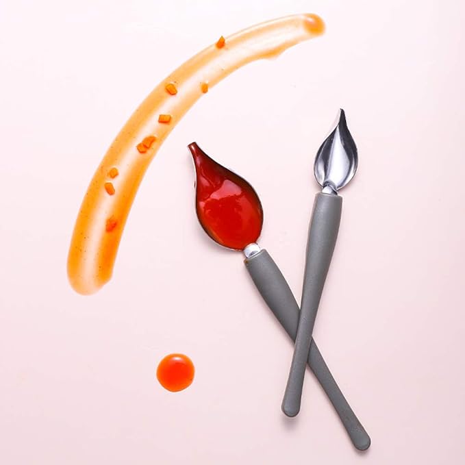 Professional Small Precision Culinary Drawing Decorating Spoons Set,2 Pcs Multi-use Stainless Steel Chef Culinary Drawing Spoons for Decorative Plates,Cake,Dessert with Comfortable Handle