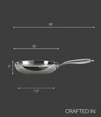 3-Ply Stainless Steel Fry Pan With Lid 10 Inch, Induction Compatible, Oven Broiler Safe 600F, Fast and Even Heat, 10"Frying Pan, Stay-Cool Handle, Dishwasher-Friendly, Compatible with All Cooktops