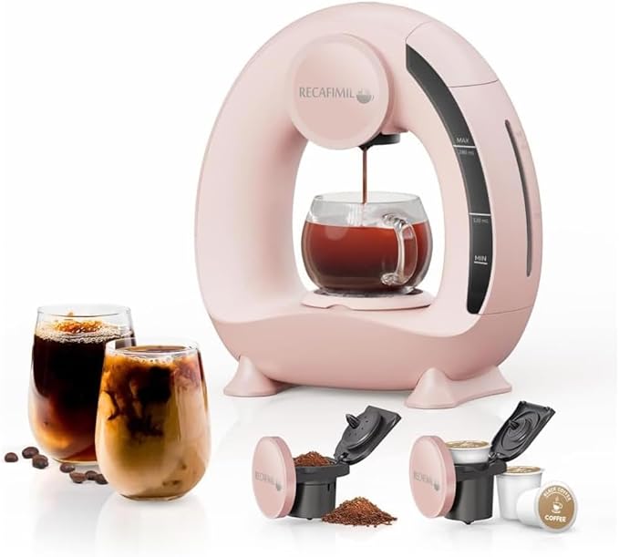Single Serve Coffee Maker For K Cup Pod and Coffee Grounds /Tea, Fast Brew in 2 minutes, 2 IN 1 One Button Coffee Machine 4-8 Oz Brew Sizes, Stylish＆Compact For Home, Office, RV and Dorm, Pink