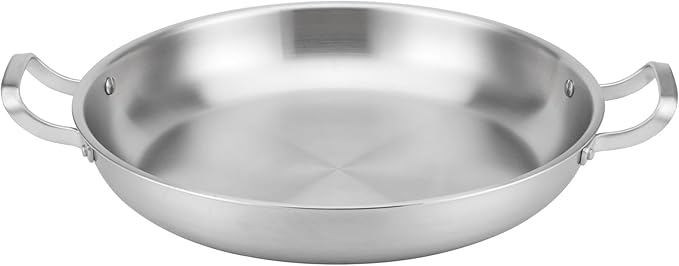 DELARLO 13 Inch Tri-Ply Stainless Steel Paella Pan With Lid, Big Frying Pan, kitchen Induction Large Skillets,Great for Paella Parties Indoors Outdoors,Heavy Duty Style