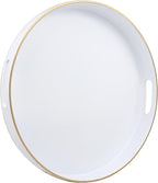 White Round Decorative Tray with Handles, 13" Versatile Serving Tray for Coffee Table, Ottoman, Ideal for Serving, Displaying, Organizing