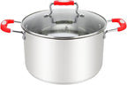 Stainless Steel Stock Pot, 6 Quart with Clear Glass Lid, Steam Hole, Permanent Markings - Gas, Electric & Induction Compatible