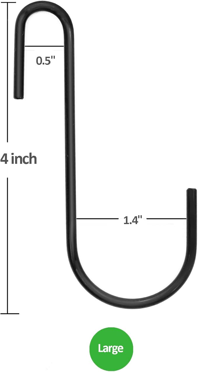 18 Pack ESFUN 4 inch Heavy Duty S Hooks Black Pan Pot Holder Rack Hooks S Shaped Hooks Hangers for Oval Ceiling Pot Rack Hanging Kitchenware Spoons Pans Pots Utensils Clothes Bags Towels Plants