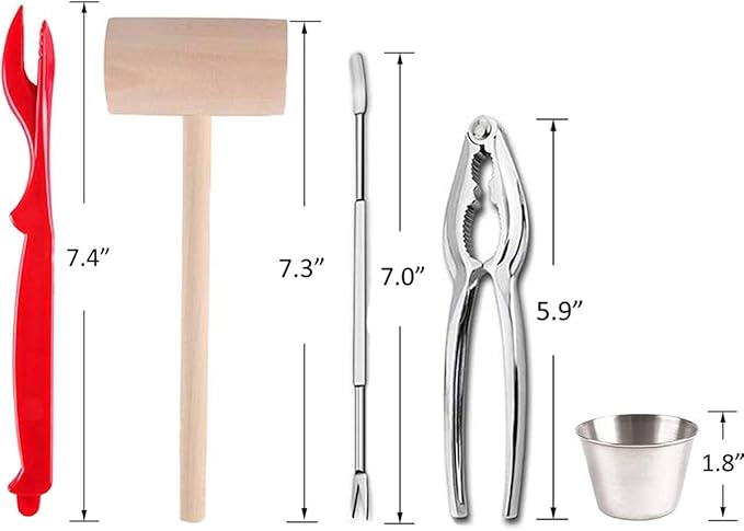 Artcome 22 Piece Seafood Tools Set for 4 People including 4 Lobster Crab Crackers 4 Lobster Shellers 6 Seafood Forks 4 Sauce Cups and 4 Lobster Crab Mallets