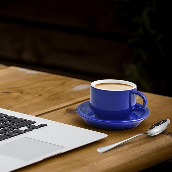 homEdge Premium Espresso Shot Cups and Saucers Set with Espresso Stainless Steel Spoons - 2.5 oz, Set of 4, Navy