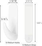 Wall Hooks for Hanging 10 Large Hooks, Heavy Duty Wall Hooks with 10 Strips, Damage Free Adhesive Hooks for Key Holder, Coat, Door, Shower Hanging