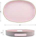 Pink Oval Decorative Tray with Handles, Versatile Serving Tray for Coffee Table, Ottoman, Ideal for Serving, Displaying, Organizing