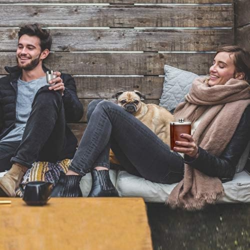 GENNISSY 8oz Hip Flask for Men - 304(18/8) Stainless Steel Bourbon Whiskey Flask, Leakproof with Brown Leather Wrap - Includes Funnel & 3 Mini Cups for Dad, Gifts, Travel