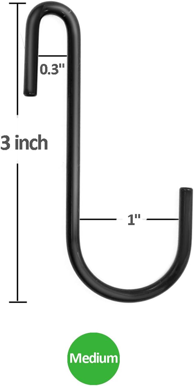 24 Pack ESFUN 3 inch Heavy Duty S Hooks Black Pan Pot Holder Rack Hooks S Shaped Hanging Hooks Hangers for Kitchenware Spoons Pans Pots Utensils Clothes Bags Towels Plants