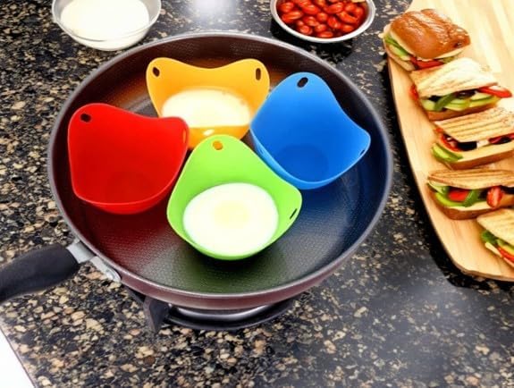 Nonstick Silicone Egg Poacher - 4PCS Premium Poaching Cups for Microwave & Stovetop - Easy-to-Use Cooker & Molds - Durable Cookware Set