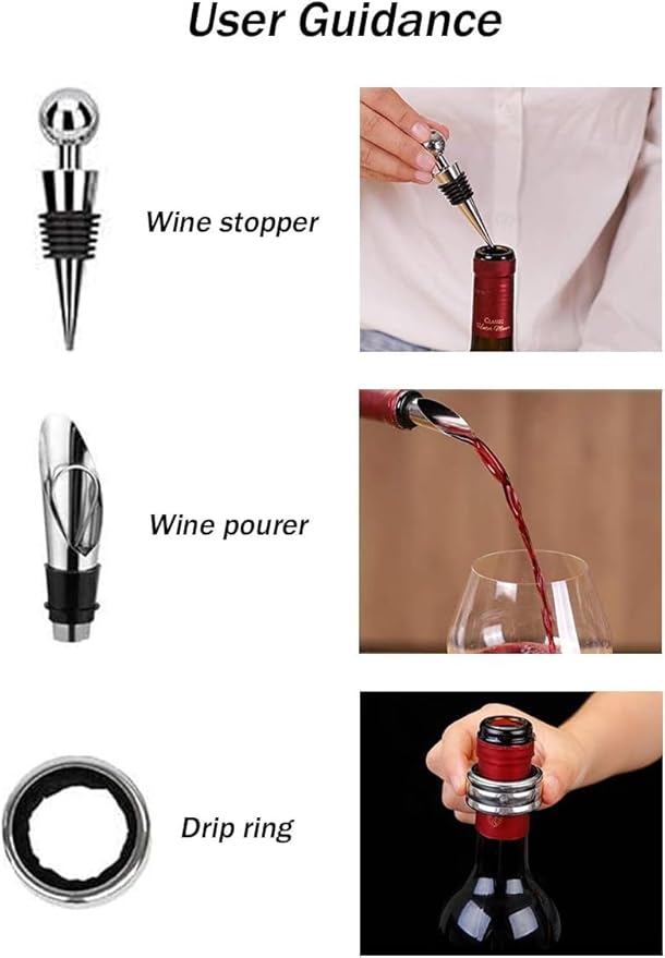 Wine Opener Set,Wine Bottle Opener Including Foil Cutter, Bottle Stopper Pourer and Extra Spiral,Wine Corkscrew Set,Gift box Opener Kit.