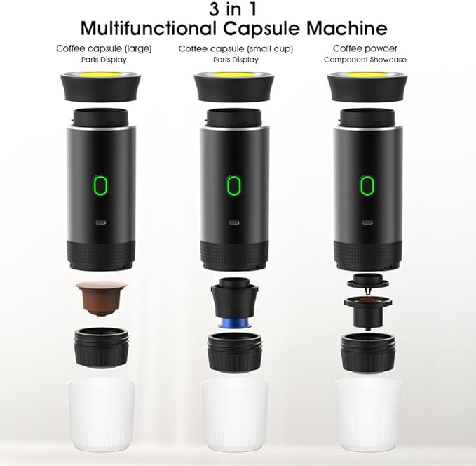 3-in-1 Portable Coffee Maker – Electric Espresso Machine for Travel – Compatible with Ground Coffee, NS & DG Capsules – USB-C Rechargeable Portable Espresso Maker (Green)