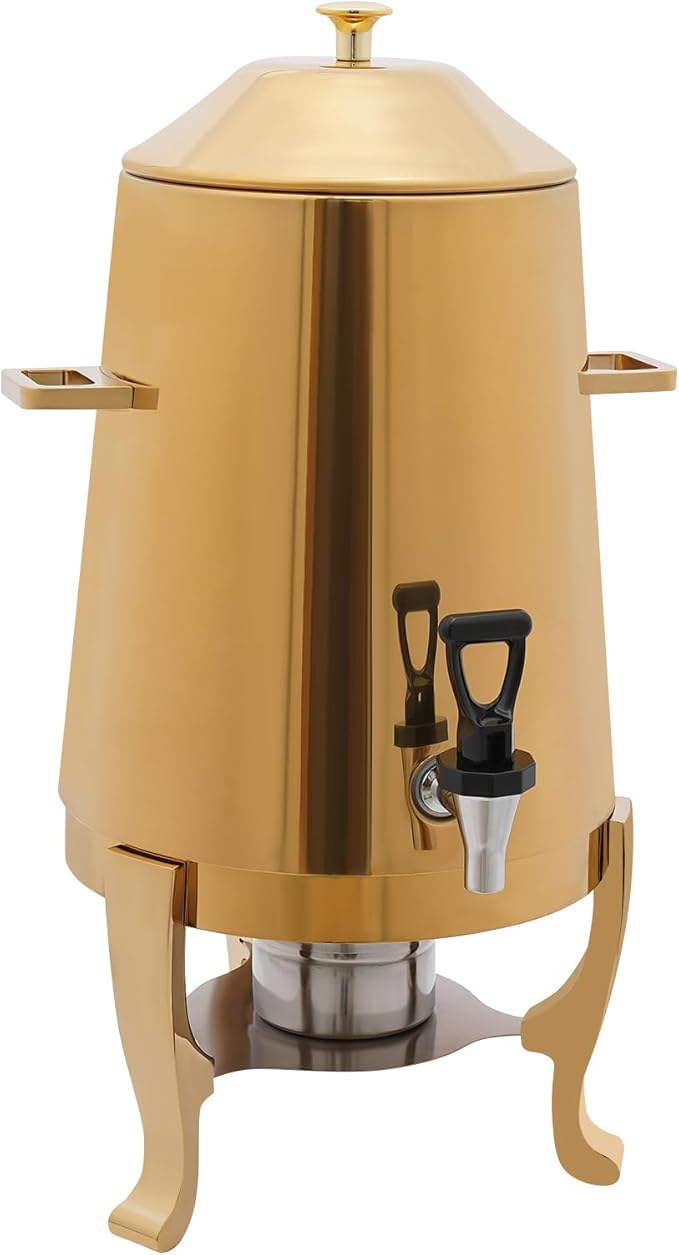 Coffee Urn with Fuel Holder 3.5 Gal/13L Electric&Alcohol Heating, Stainless Steel Beverage Dispenser with Stand, Tea Water Coffee Chafer Urn for Parties Buffet Catering Commercial Home (Gold)
