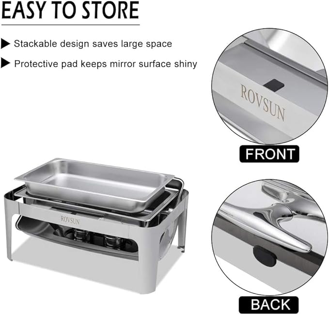 ROVSUN 3-Pack Roll Top Chafing Dish Buffet Set,9 Quart Full Size Pan Chafer, NSF Stainless Steel Rectangular Setfor Wedding,Parties,Banquet, Catering Events