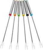 6-Piece Stainless Steel Fondue Sticks Set with Heat Resistant Handle for Cheese, Meat, Chocolate, Dessert, Roasting