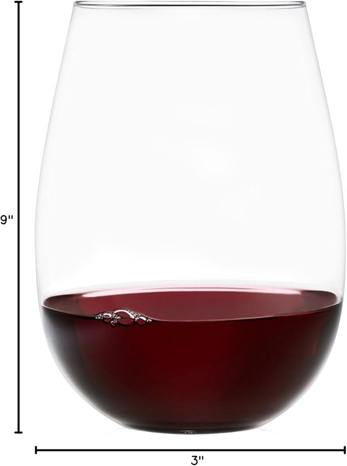 Set of 8 European-Made Stemless Wine Glasses | Voted New York Times Best Stemless Glass of 2017 | 17 FL Oz. | 100% Lead-Free Crystal | Thin | Dishwasher-Safe | Gift Box | Perfect for Everyday Use