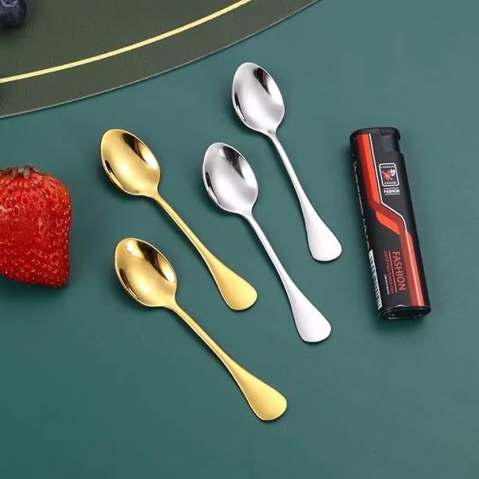 Wesdxc56 Demitasse Espresso Spoons, Mini Coffee Spoon, 4 Inches Stainless Steel Small Spoons for Dessert, Set of 6（gold)