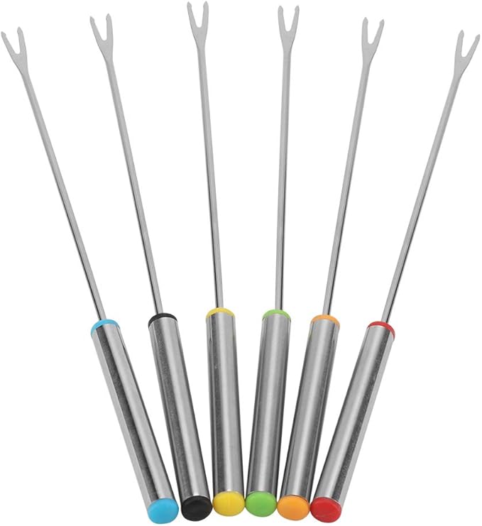 6PCS Stainless Steel Fondue Forks - 9.5 Inch, Colored Coding, Set of 6 for Hot Pot, Barbecue, Fruits, Vegetables