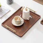 Bamboo Serving Tray with Gold Handles, Food Tray for Breakfast,Coffee Table,Dinner & Bar, Decorative Tray for Kitchen, Bedroom (Large)