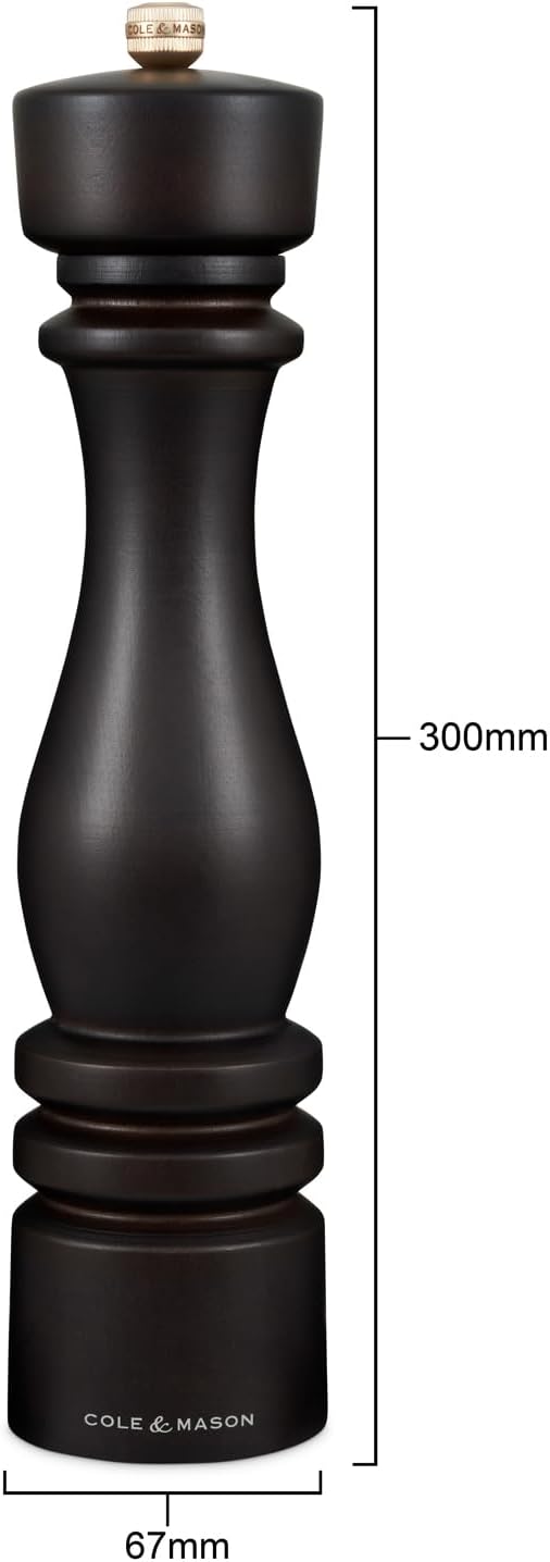 Cole & Mason London Refillable Spice Mill - Kitchen & Home Accessory - Table Salt Grinder - Salt Mill with Ceramic Mechanism - 11", Chocolate Wood