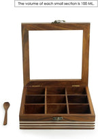 ExclusiveLane Wooden Spice Box | Masala Dabba with 9 Compartments | Size - 8x8x2 inches | Namak Daani with Spoon & See Through Lid | Sheesham Wood Spices Organizer | Kitchen Spices Container