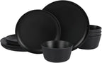 Gibson Home Fairhope 12 Piece Melamine Dinnerware Set - Matte Black