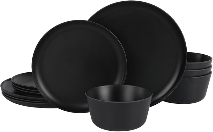 Gibson Home Fairhope 12 Piece Melamine Dinnerware Set - Matte Black