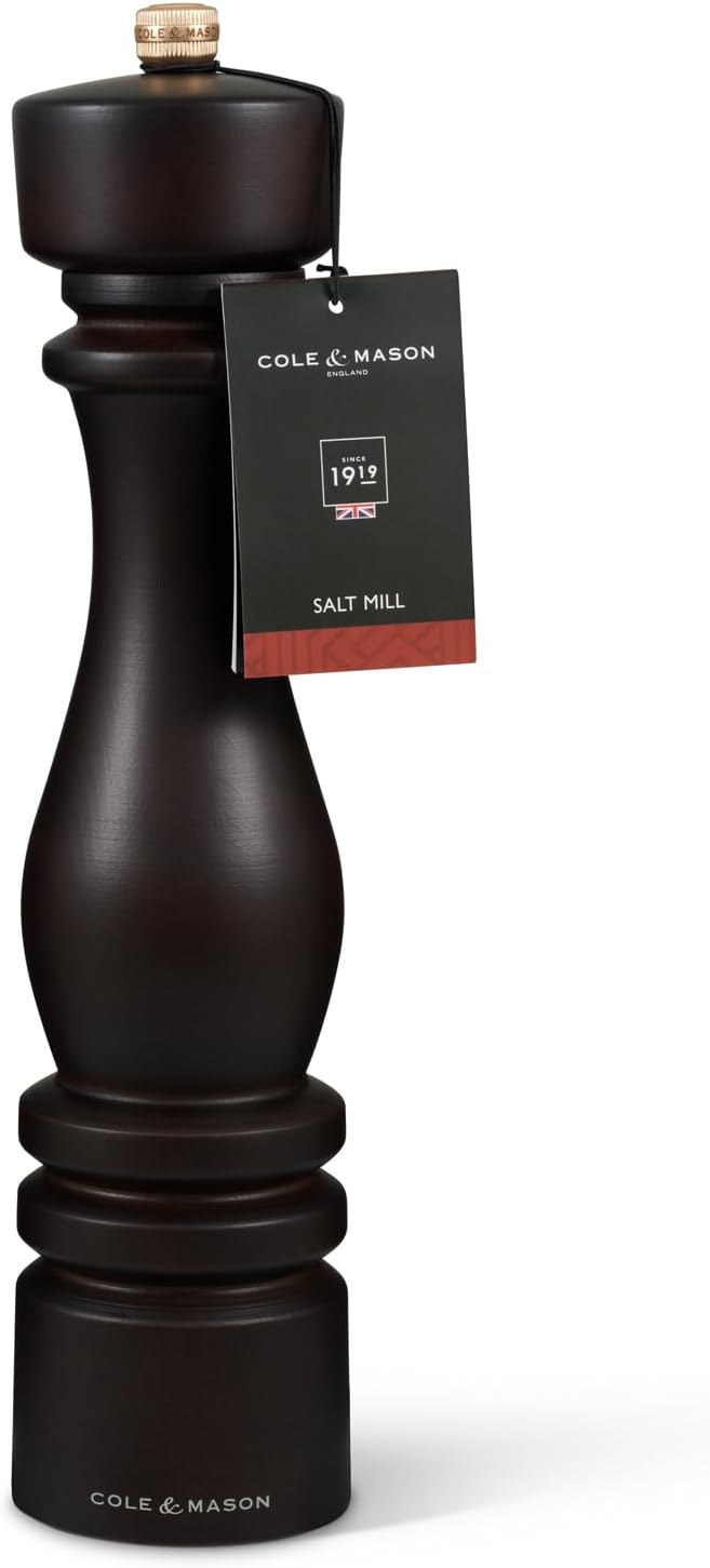 Cole & Mason London Refillable Spice Mill - Kitchen & Home Accessory - Table Salt Grinder - Salt Mill with Ceramic Mechanism - 11", Chocolate Wood