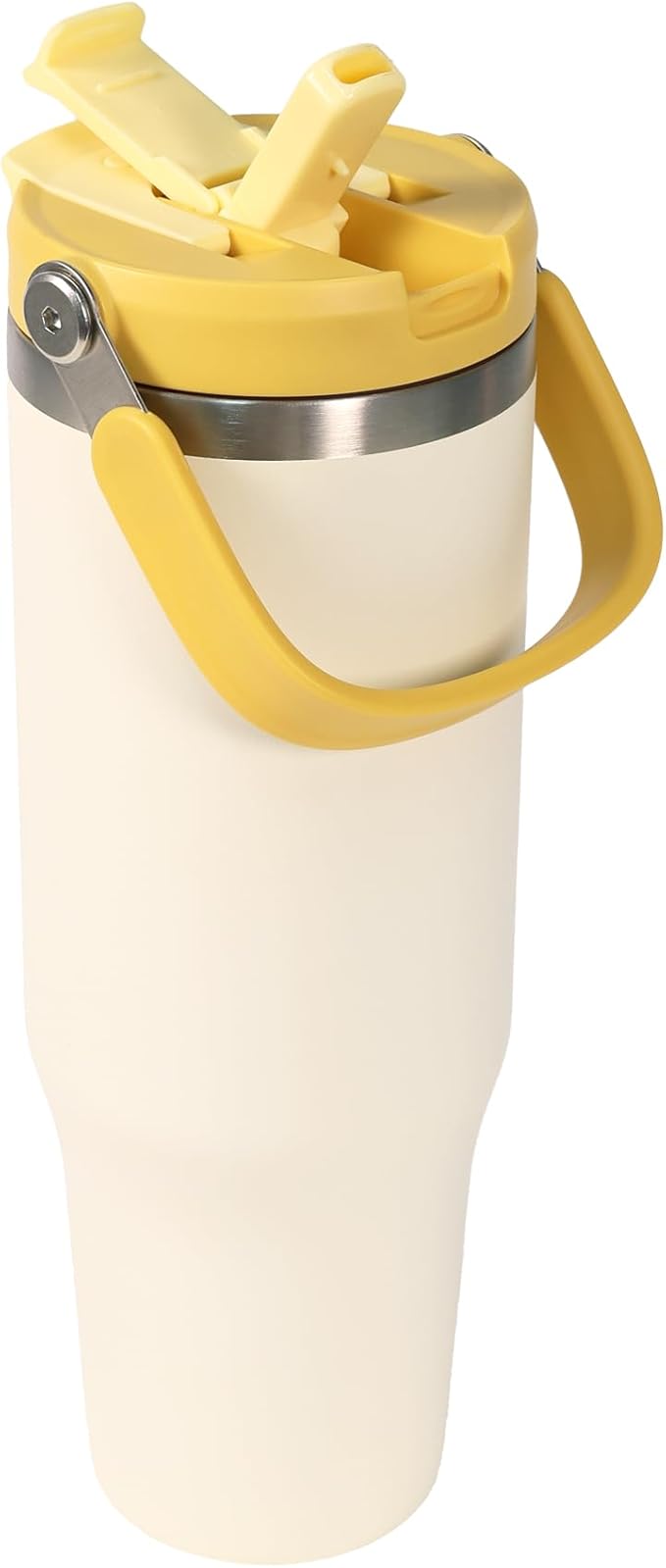 Insulated Stainless Steel Bottle 40oz with 2-in-1 Straw and Spout Lid Water Bottle Keep Cold 24H, Leak-Proof, Fits in Car Cup Holder, Travel, and School（off-White）