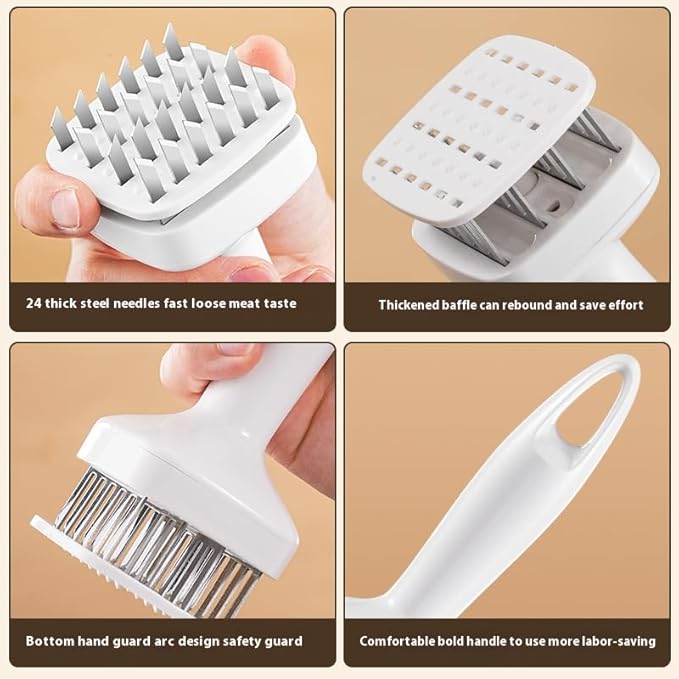 Stainless steel meat tenderizing tool, meat pounding hammer, equipped with 24 sharp needles, used for tenderizing and pounding steaks, beef, pork, chicken, grilling, and fish(White)