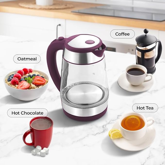 Zulay Kitchen Fast Boiling Electric Water Kettle - 1.7L, 1500W, Auto Shut-Off for Overboil & Boil Dry Protection, Cool-Touch Handle, 360° Base - Rapid Teapot Boiler For Coffee & Tea - Purple