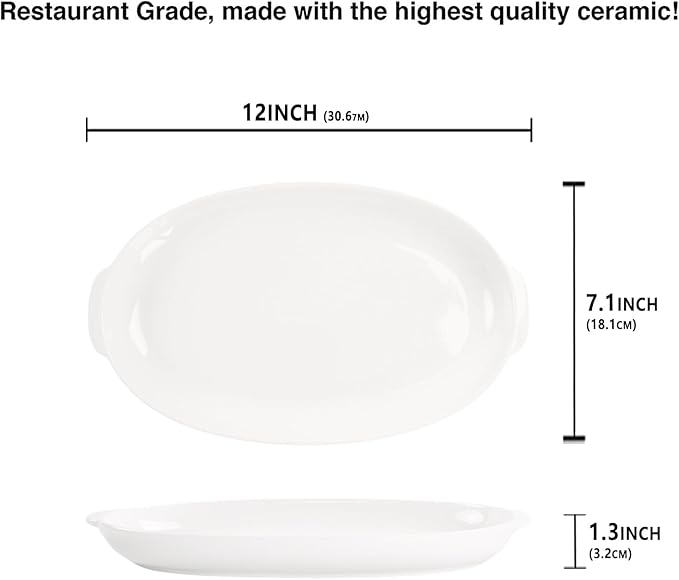 11 x 7 Inch Oval Au Gratin Baking Dishes, Set of 2, Porcelain Baking pan Oven Safe, Roasting Lasagna Pans, for Casserole Dish, Pie Plate, Baking, scalloped, potatoes, shepherds pie