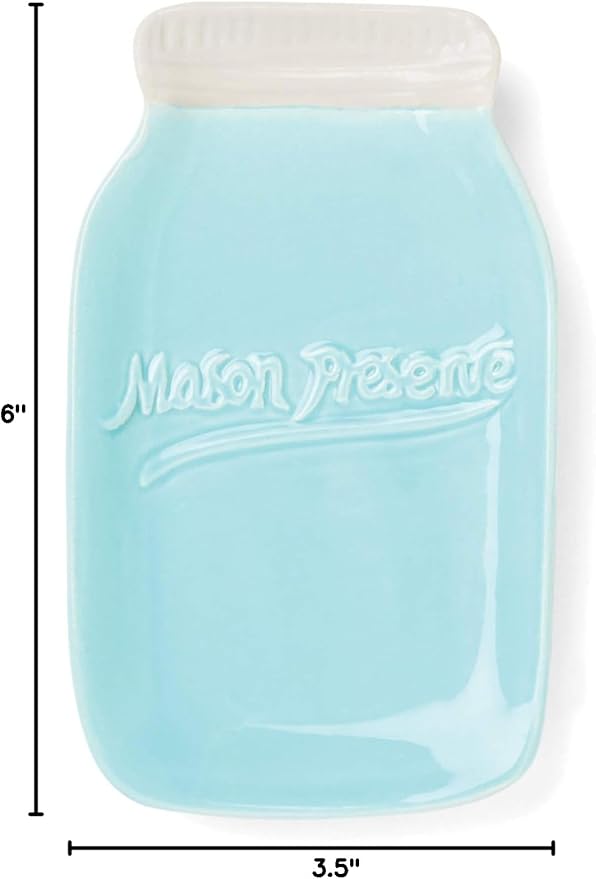 Fox Run 11704 Ceramic Mason Jar Spoon Rest, 6 x 3.5 x 0.75 inches, Blue