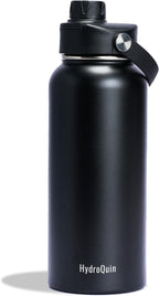32oz Water Bottle with Comfort Grip Handle, HydroQuin Gym Water Bottle, Insulated Steel Water Bottle with Wide Mouth, No Straw