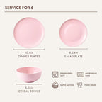 KINGSTONE Bone China Dinnerware Sets, 18-Piece Dinnerware Set for 6, Lightweight Durable, Dishwasher Safe, Tableware for Daily Use with Elegant Design, Pink