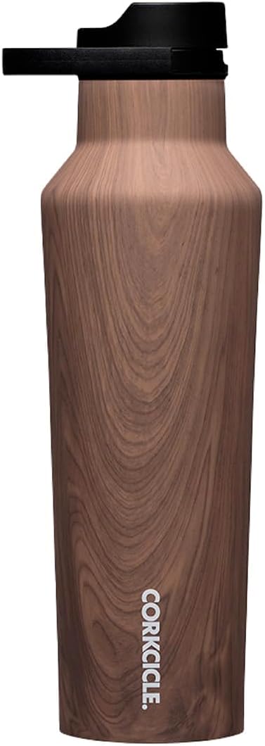 Corkcicle Sport Canteen - Keeps Drinks Cold 25 Hours - Stainless Steel Water Bottle - Triple-Insulated - Spill-Proof - Summer Drinkware Gift - Keeps Drinks Ice Cold - 20 oz - Walnut Wood