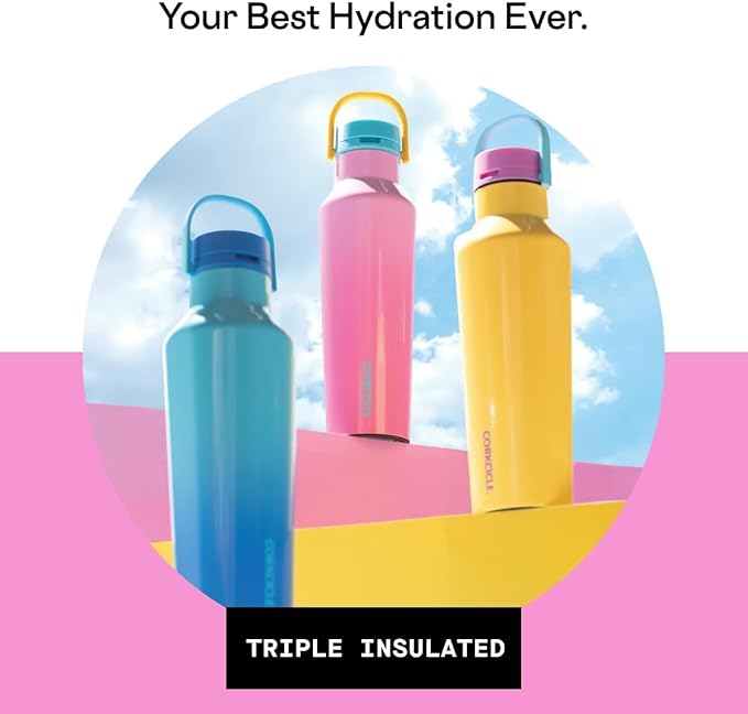 Corkcicle Sport Canteen Insulated Tumbler, Pink Pop, 20 oz – Reusable Water Bottle Keeps Beverages Cold for 25 Hours & Hot 12 Hours – Cupholder Friendly Tumbler with Screw-On Cap