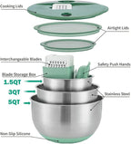 Mixing Bowls Set of 3 Stainless Steel Bowl with Lids Set, Nesting Bowls with Graters Airtight Lids for Cooking, Baking, Prepping(Green)