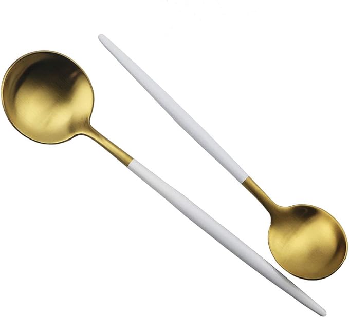 JASHII Luxury Wthie Gold Flatware, Silverware Sets, 5-piece Elegant Cute 18/10 Stainless Steel Silverware Set for Eating Home Kitchen Hotel Restaurant, Service Sets for 1 People, Dishwasher Safe