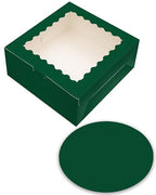 qiqee 10x10x5 Cake Box, 18 Sets Green Cake Box with Window ＆ 18 Sets 10" Gold Cake Round Boards, 10inch Cake Containers