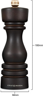 Cole & Mason London Refillable Spice Mill - Kitchen & Home Accessory - Table Salt Grinder - Salt Mill with Ceramic Mechanism - 7", Chocolate Wood