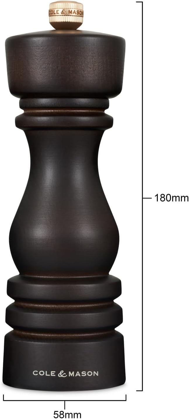 Cole & Mason London Refillable Spice Mill - Kitchen & Home Accessory - Table Salt Grinder - Salt Mill with Ceramic Mechanism - 7", Chocolate Wood