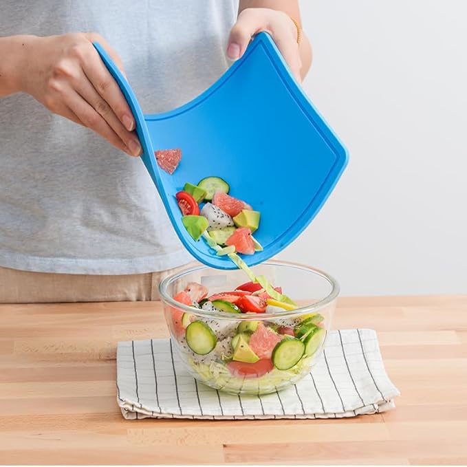 Thick Silicone Cutting Board 12.6'' x 9.1'' Foldable & Flexible Design Juice Grooves Easy Grip Handle Dishwasher Safe-Blue