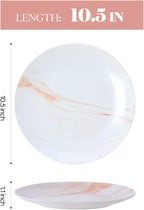 bestone Dinner Plates, 10.5 Inch Plates Set of 6, Porcelain Round Dessert Salad Dinner Plates, Serving Dishes for Kitchen, Dishwasher, Microwave, Freezer, Oven Safe, Marble Orange
