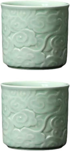 Ceramic Espresso Cups Set of 2 or 4-3oz Demitasse Cups for Coffee & Tea, No Handles, Durable & Dishwasher Safe (lawngreen, 2)