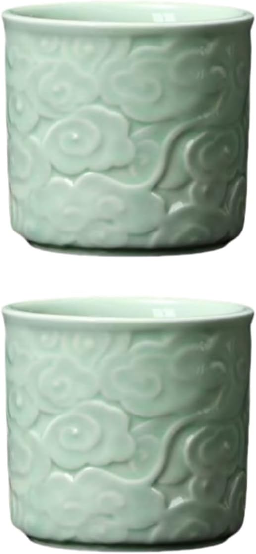 Ceramic Espresso Cups Set of 2 or 4-3oz Demitasse Cups for Coffee & Tea, No Handles, Durable & Dishwasher Safe (lawngreen, 2)